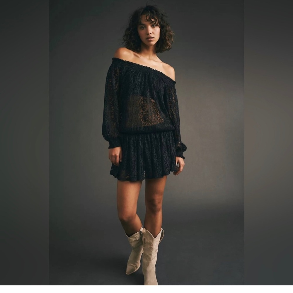 FREE PEOPLE CARINA MEADOW LACE MINI DRESS BLACK SIZE XS RUNS BIG!! NEW! #125